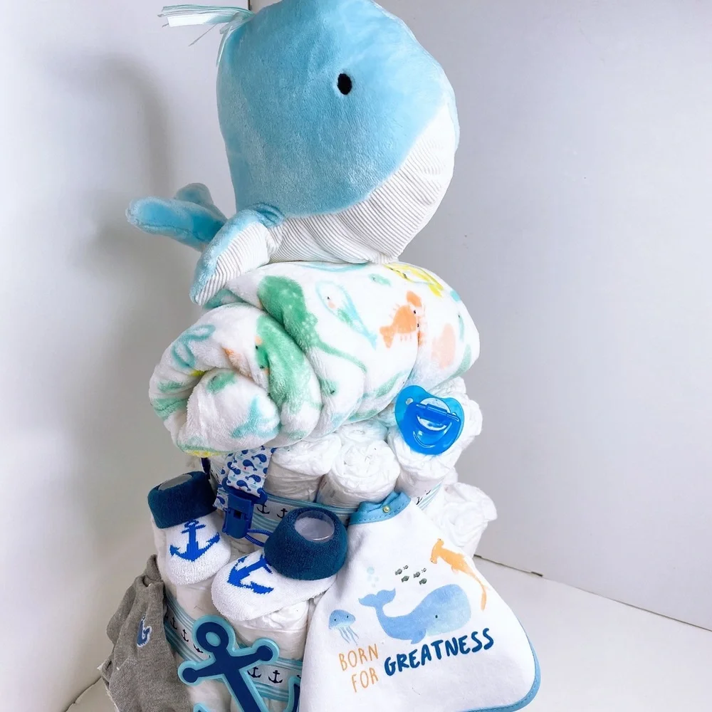 Whale Diaper Cake, Nautical Baby Shower